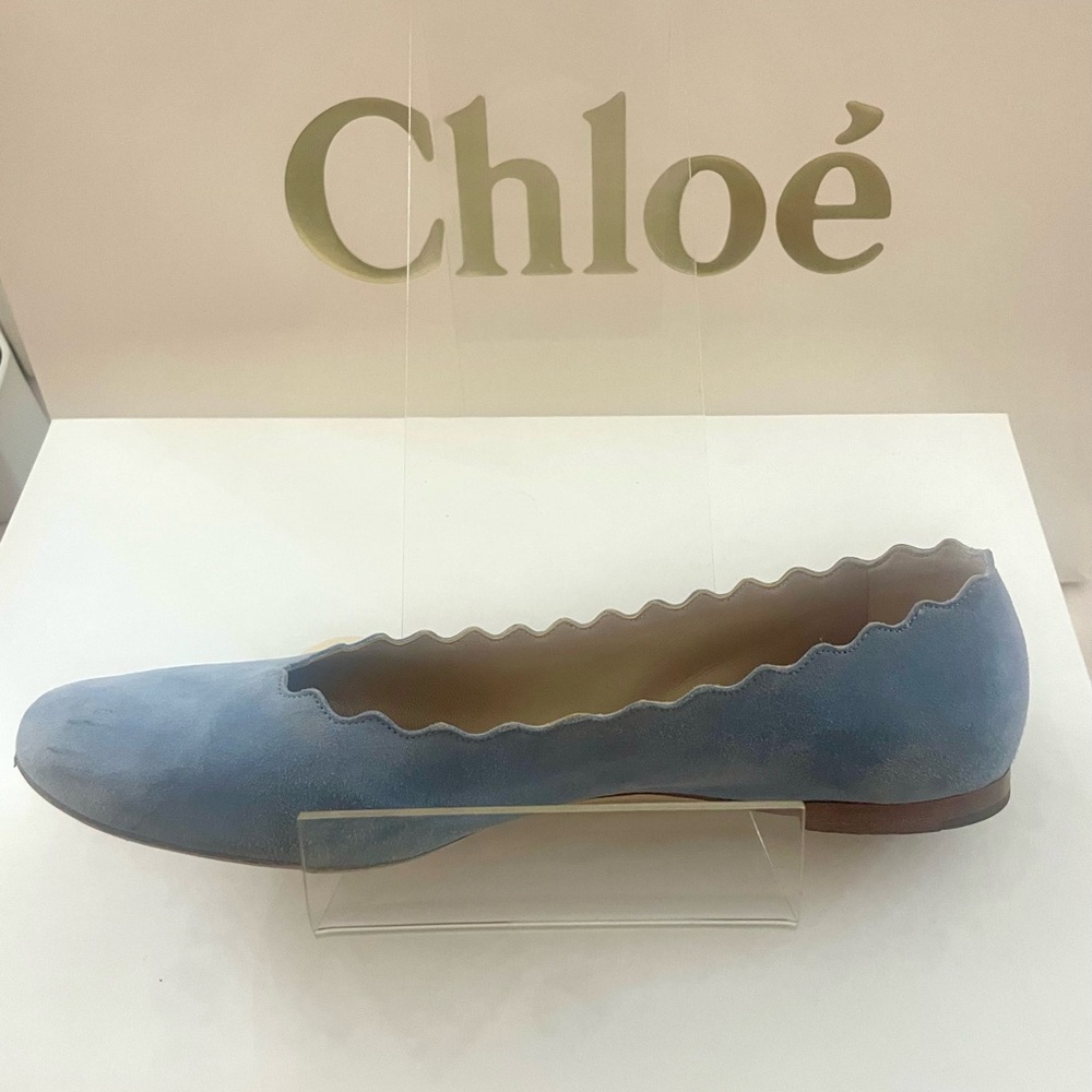 Chloe | Suede Scalloped Robins Egg Blue Suede Flats size 7.5 - Picture 2 of 8